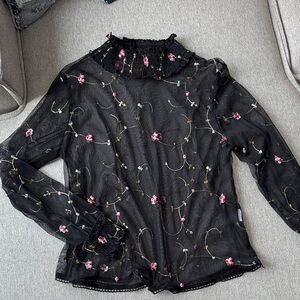 Amuse Society Black Sheer Floral Blouse
